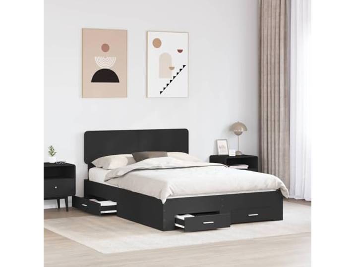 SKTQYQO Bettgestell, schwarz, 140 x 190 cm, Holz, mehrschichtig Lattenrost mit Schubladen, minimalistisches Design, einfach zu montieren