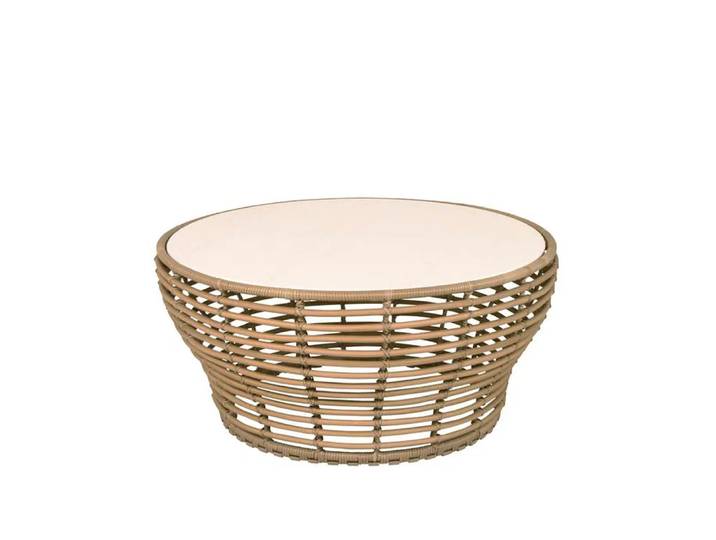 Cane-line Basket Couchtisch Travertine, groß, natürlich geflochtenes Untergestell