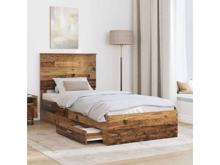 KTHLBRH Bettgestell aus Altholz, 90 x 200 cm Mit Schubladen, Kopfteil, Lattenrost, mehrschichtiges Holz, einfach zu montieren