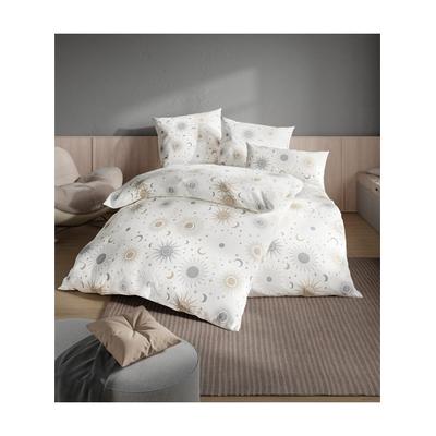 Bettwäsche WÄSCHEPUR Gr. 3, weiß (champagner, steingrau, bedruckt), B/L: 155cm x 220cm, Renforcé, B/L: 80cm x 80cm, 2, Renforcé, 100% Baumwolle, Bettwäsche, Bettwäsche