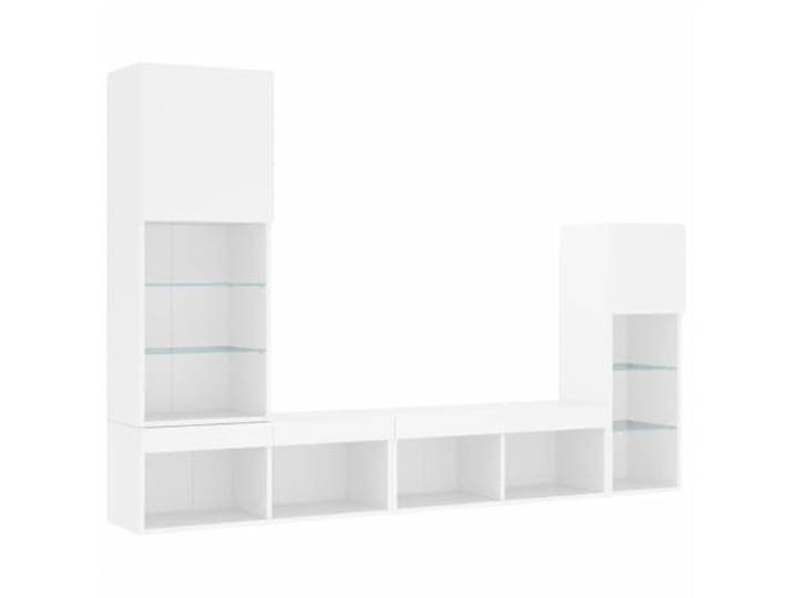 vidaXL 4-TLG. Wohnwand mit LED-Beleuchtung Weiß Holzwerkstoff