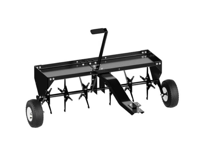 Wiltec Scarificateur tracté – 1340 x 1000 x 370 mm – Largeur de travail 90 cm – Profondeur de travail 7\,6 cm – pour Tracteur-tondeuse autoportée ATV – Démousseur Émousseur Aérateur de gazon