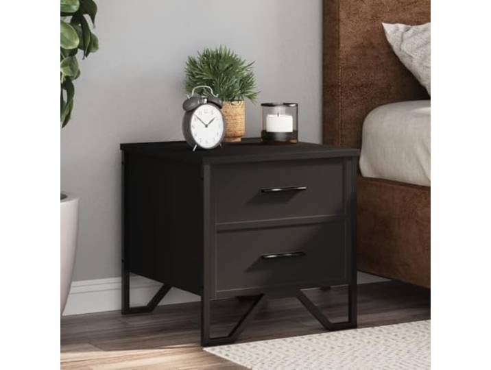 HEFZGDB Nachttisch Schwarz 40x41x40 cm Holzwerkstoff mit 2 Schubladen und Metallbeinen, Stauraum für Bücher und Dekoration, langlebiges Material, stabile Platte, modernes Design