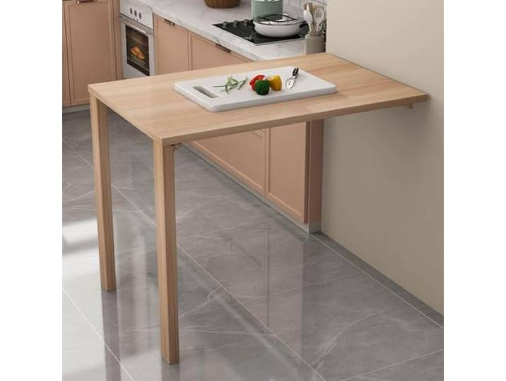 Misorat Multifunktion Klapptisch, Holz Tisch unsichtbar Wand hängen Esstisch Kleiner Wandtisch, Wandmalerei Stil Unter Hause Esstisch, Lackierte Stahlbeine, Walnut color-L75*W50cm
