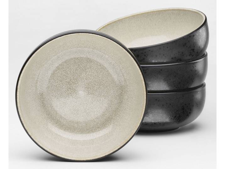Schale TÖCHTER & SÖHNE Mia , beige (sand), B:18cm H:7cm T:18cm Ø:18cm, Steingut, Schüsseln, Schale, reaktiv glasierte Innenseite, matte schwarze Glasur auf der Außenseite