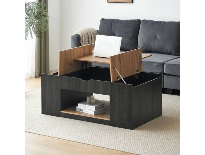 Table Basse Relevable Cadre Gris Design élégant Espace de Rangement Sous la Table Table D'appoint 109.5x59.7x43cm