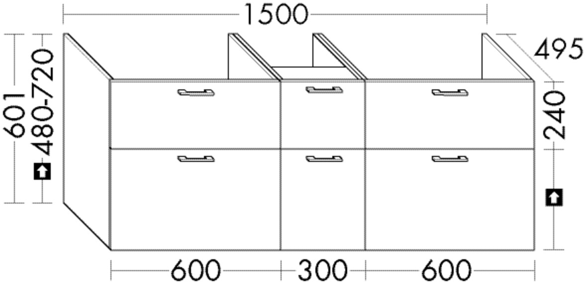 Burgbad Waschtischunterschrank System 30 Preisgruppe 4 Sana 601x1500x495 Trend- oder RAL-Farbe SHBS150F5348
