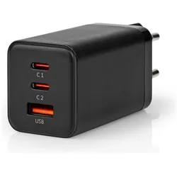 Nedis Netzladegerät 65 W GaN Schnellladefunktion 3.0 3 A A - Anzahl der Ausgänge: 3, USB-A, 2x USB-C (65 W, 3 Ports), USB Ladegerät, Schwarz