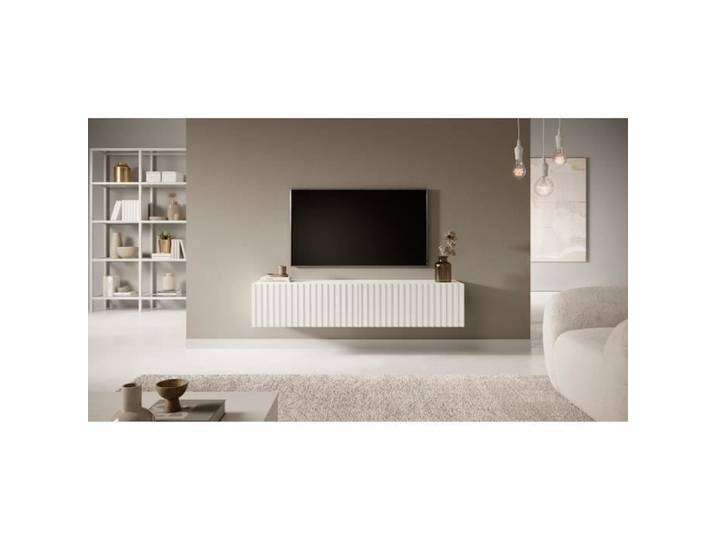 Meuble TV - SELSEY - TELIRE - 138 6 cm - Blanc - 2 portes