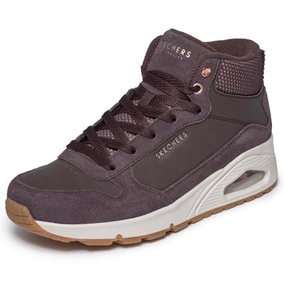 Keilsneaker SKECHERS "UNO-STACRE SHINE", Damen, Gr. 37, dunkelbraun, Lederimitat, Textil, Veloursleder, Schuhe, High Top Sneaker, Schnürboots mit Luftkammern Sohle