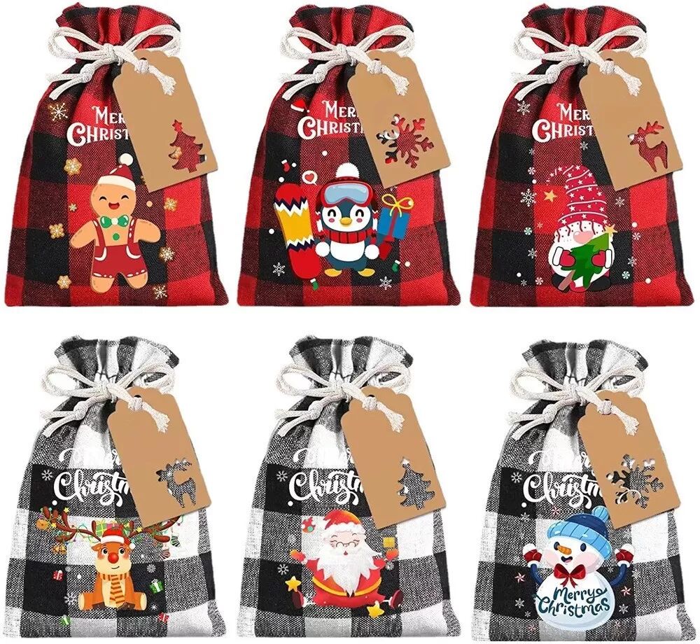 INF Weihnachtliche Geschenktüten aus Jute 6er-Packung