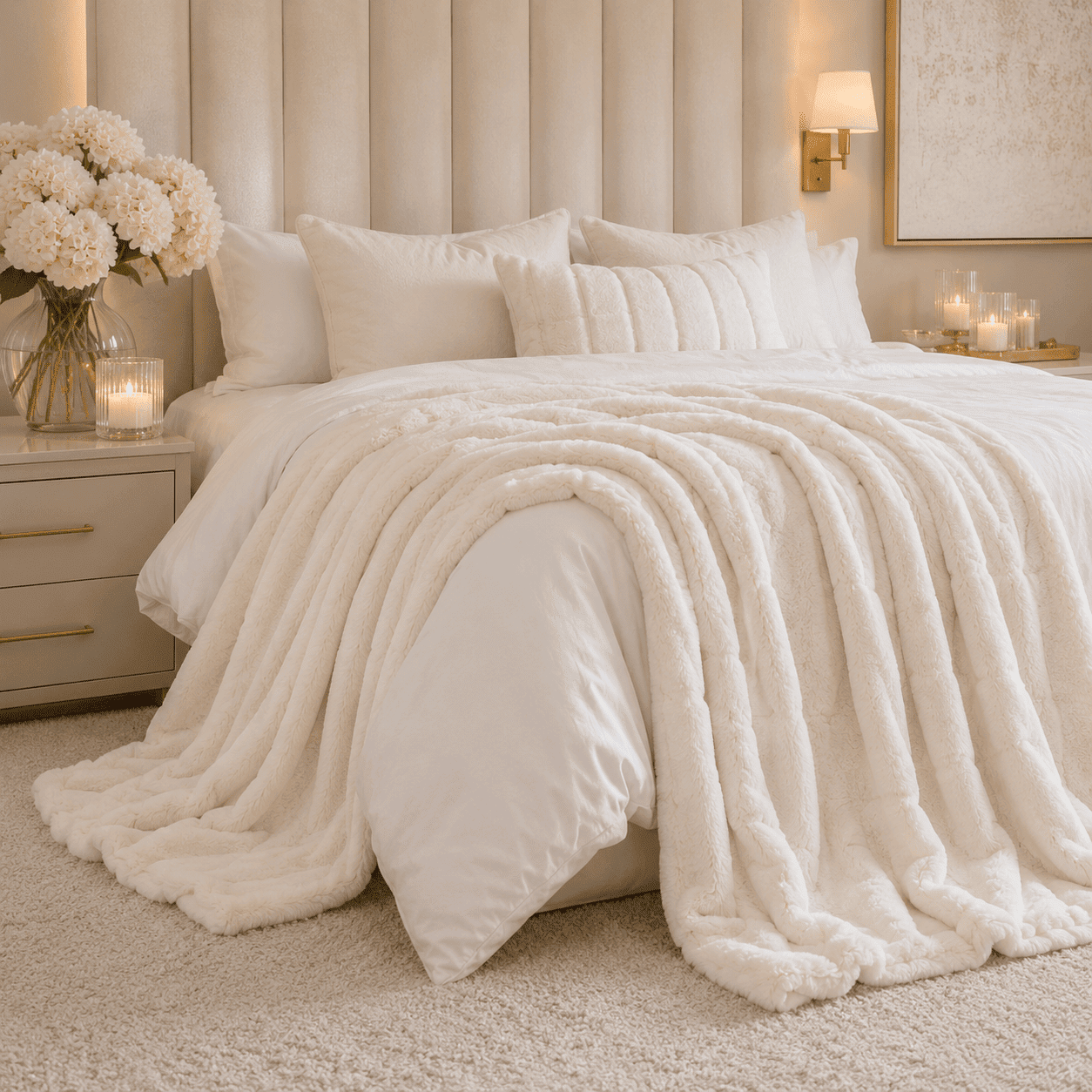 Marlowe Cream Faux Fur Throw
