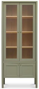 NADAAL STUDIOS Delmira Tall Cabinet, Millwork-Inspired with Glass Front and Dowel Legs, Green
