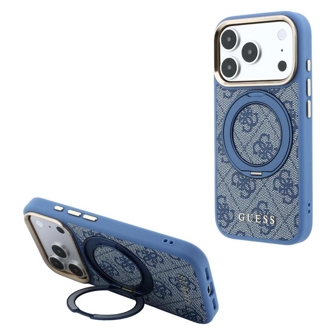 Guess PU 4G Ringständer MagSafe Hülle für iPhone 18 Pro Blau (Apple iPhone 17 Pro, Apple iPhone 18 Pro) (GUHMP18L6PS4RSCLB)