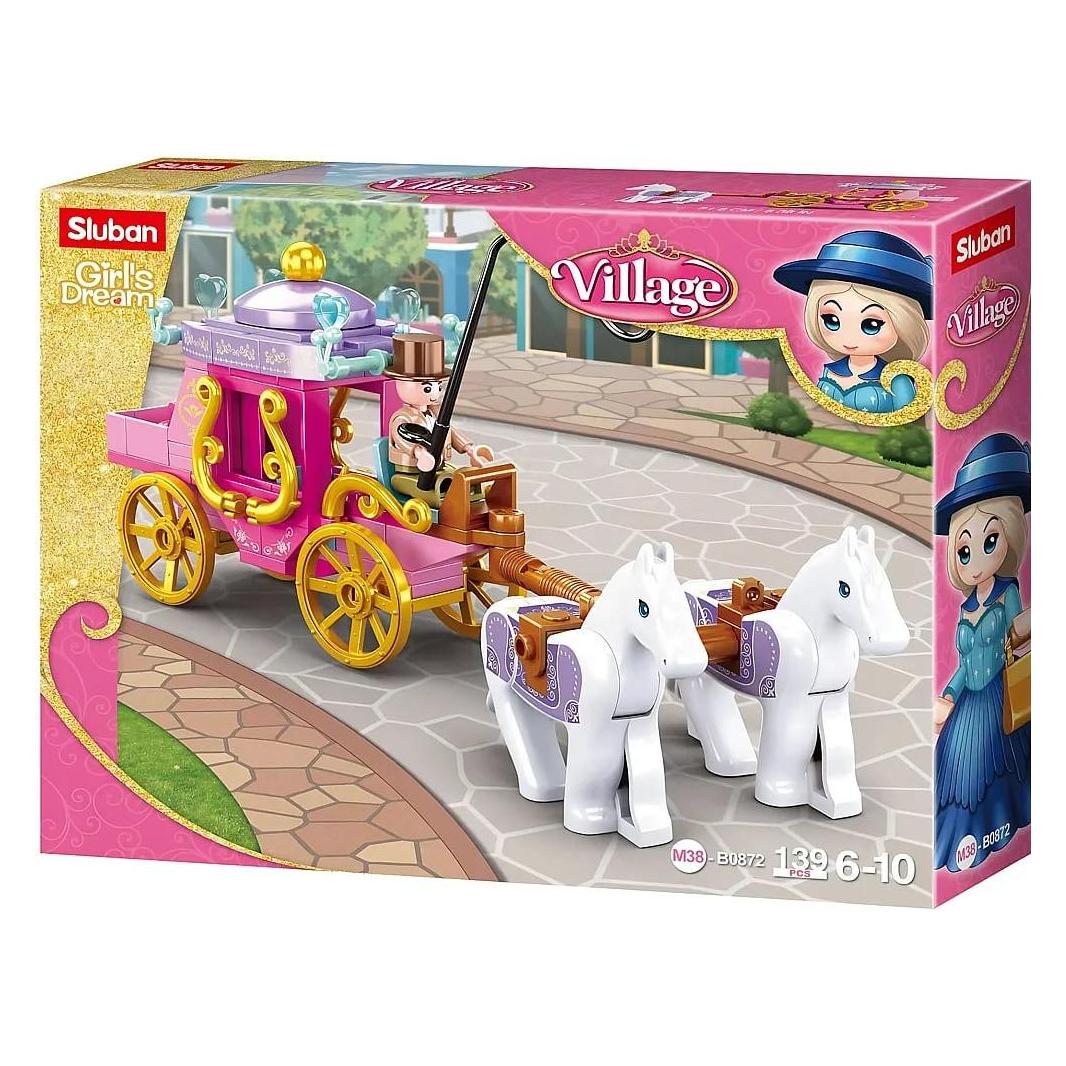 Beta service Sluban M38-B0872 - Girls Dream, Village, Pferd mit Kutsche, Spielset, Bauset, Klemmbausteine (SL95732)
