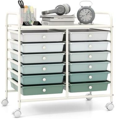 Costway 12 Drawers Rolling Storage Cart for Home and Office-Green Gradient