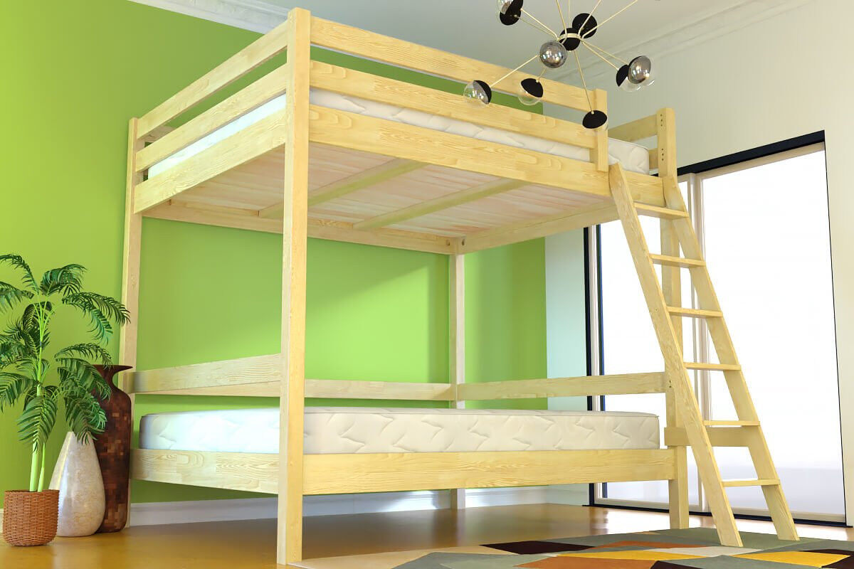 ABC MEUBLES Lit double superposé Sylvia 140x200 avec échelle - Miel