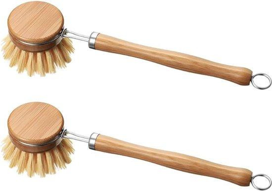 Famanu vervangingsborstelkop voor bamboe afwasborstel - Lange borstel voor pannen en potten
