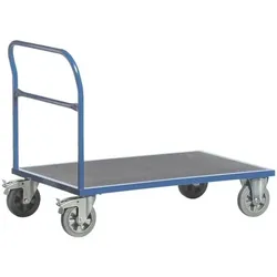 ROLLCART Schwerlast-Schiebebügelwagen 100x70 cm rutschfeste Ladefläche blau, 112x99x70 cm