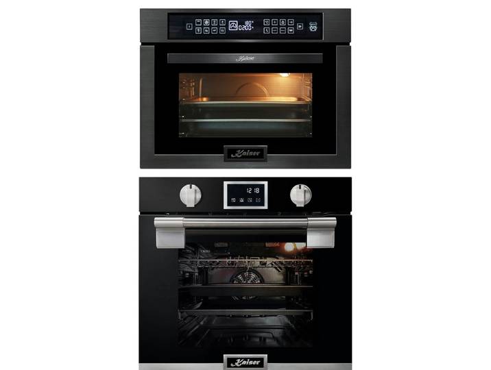 Kaiser Küchengeräte Backofen-Set Einbau Backofen, Pyrolyse Backofen, 11 Funktionen, 79L+Einbau-Mikrowelle 45 cm Hoch,TouchControl, Heißluftsystem, Infrarotgrill,22 Funktionen EH 6338 s+EM 6307 RS, mit 1-fach-Teleskopauszug