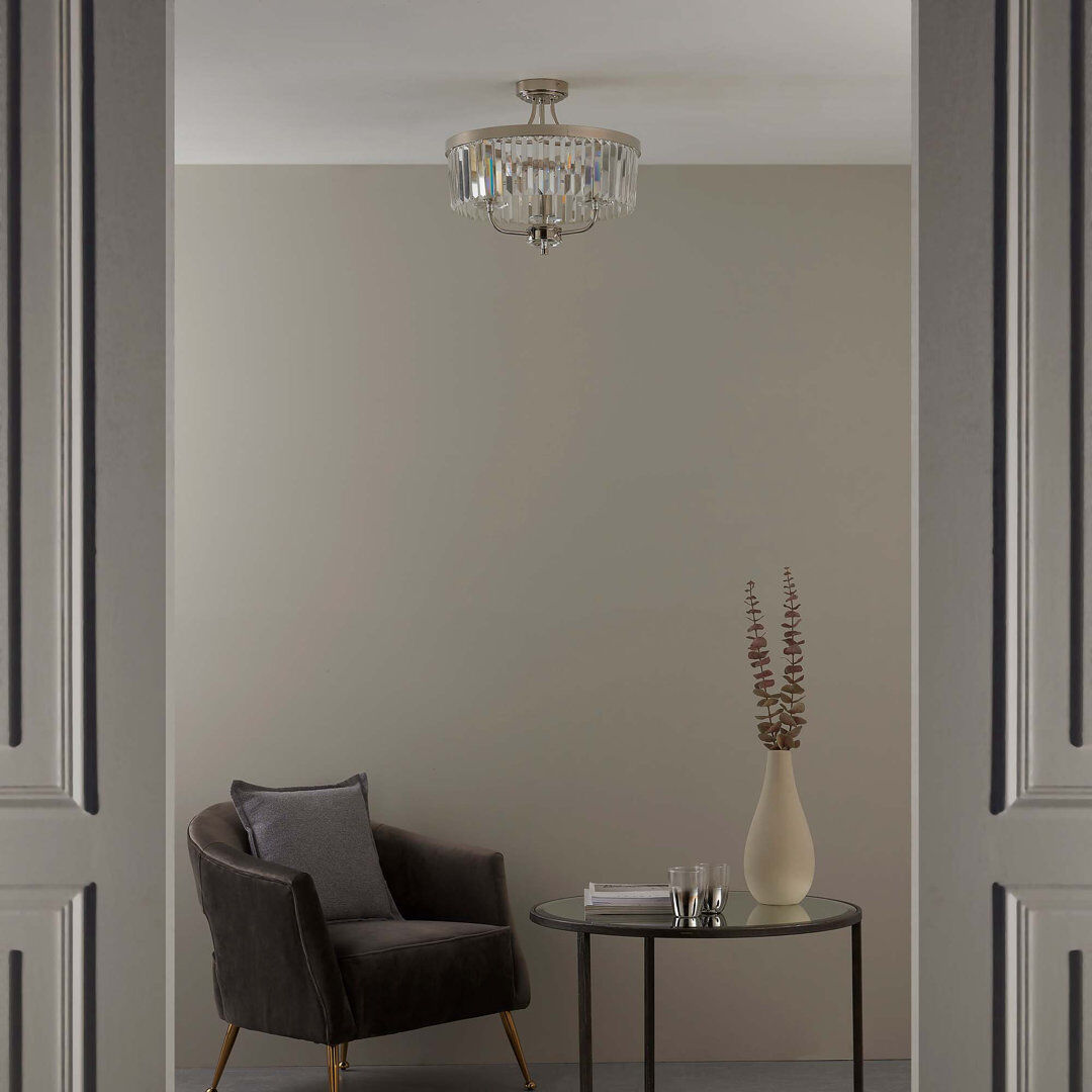 Mercer41 Bothell Glass Semi Flush Mount Bright Nickel Plate & Clear Cut Glass 38cm H X 45cm W X 45cm D