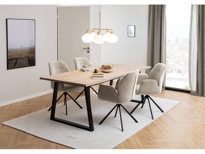 Drehbarer Armlehnenstuhl MORINI 62 x 90 x 61cm Einzelstuhl Bouclé Stoff Moena: Beige Beige/Beige