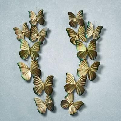 T.i./New Metal Design Butterfly Spray Stainless Steel Wall Art Gold Set of Two, Set of Two, Gold