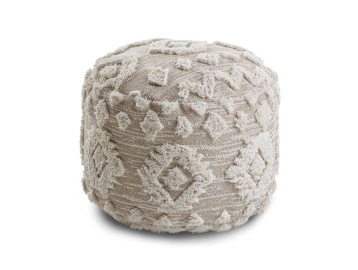 rugsx Pouf Hocker Zylinder Boho, Rauten 22319 Fußstütze, für Sitz Beige/Creme, 50 x 50 x 50 cm
