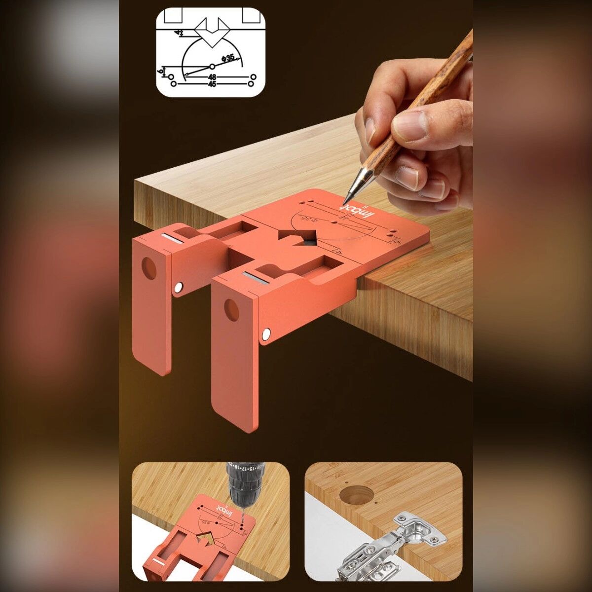 INF Magnetischer Schranktür-Abstandshalter mit 2.6mm-Ausrichtung und 35mm-Scharnier-Bohrhilfe