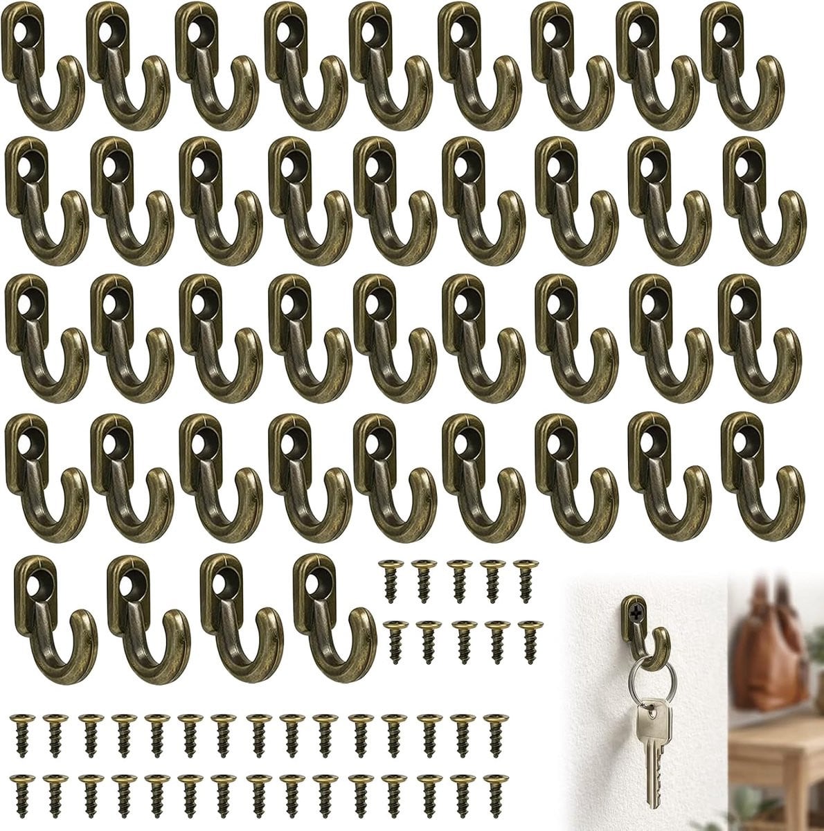 ShopVlot Sleutelhaken 40 stuks - Vintage brons - Mini-ijzeren haken