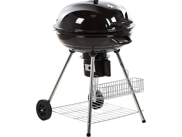 BELIANI Holzkohle-Kugelgrill Schwarz Stahl Rollbar mit Thermometer und Aschebehälter 2 Grillroste Ablagen Garten BBQ Outdoor Ausstattung