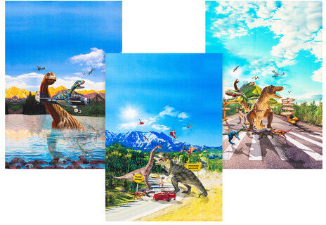 Digital-Baumwoll-Jersey-Coupon "Dinos", bunt