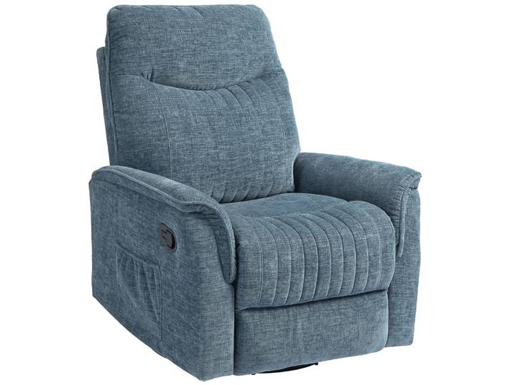 Fauteuil relax inclinable pivotant repose-pied tissu bleu chiné