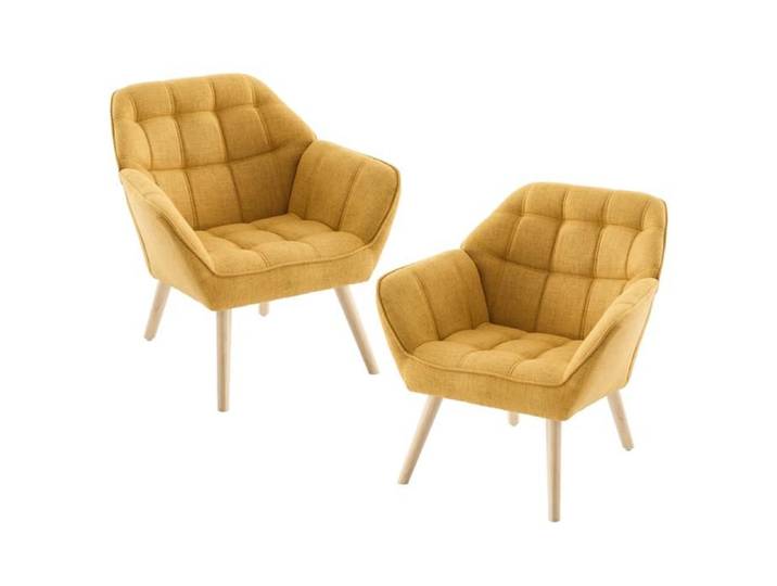 Wahson Fauteuil Salon Moderne Lot 2 Fauteuil avec Pied Bois Fauteul Design Salon en Lin Rembourré Confortable Fauteuil Jaune
