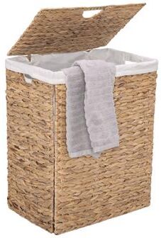Seville Classics Lidded Foldable Water Hyacinth Portable Rectangular Laundry Hamper Basket with Washable Liner