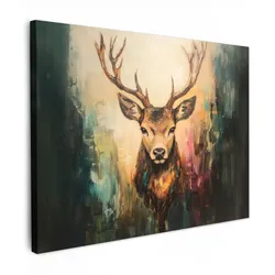 LEINWANDBILD Hirsch - Gemalt - Geweih - Braun Wandbild 40x30 cm