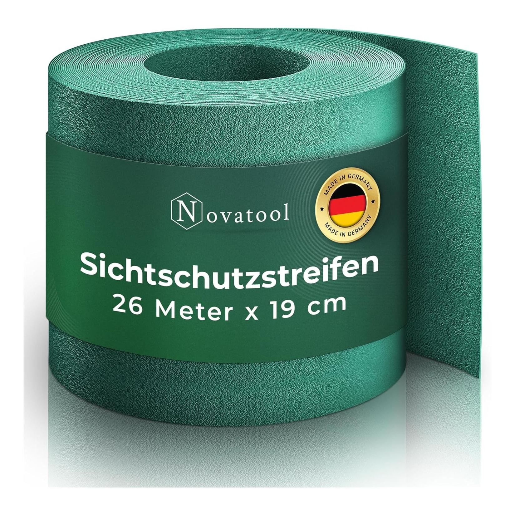 Novatool Premium PP 26m Rolle Sichtschutzstreifen für Doppelstabmattenzaun Grün für 10 Reihen , 1 ,1 mm extra stabil UV-Beständigkeit Metallzaun Sichtschutzstreifen Zaunelemente Sichtschutz Zaun