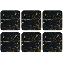 GLASUNTERSETZER 6er-Set Gold - Marmor - Glitzer - Luxus Getränkeuntersetzer 10x10 cm