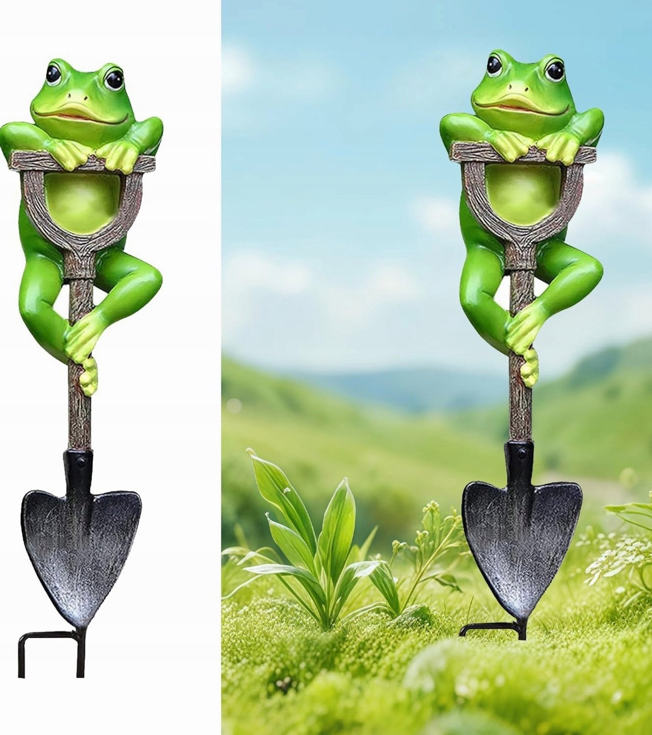 Vrolijke Tuinfiguur Kikker met Schep - Weerbestendige Decoratie voor op Tafel