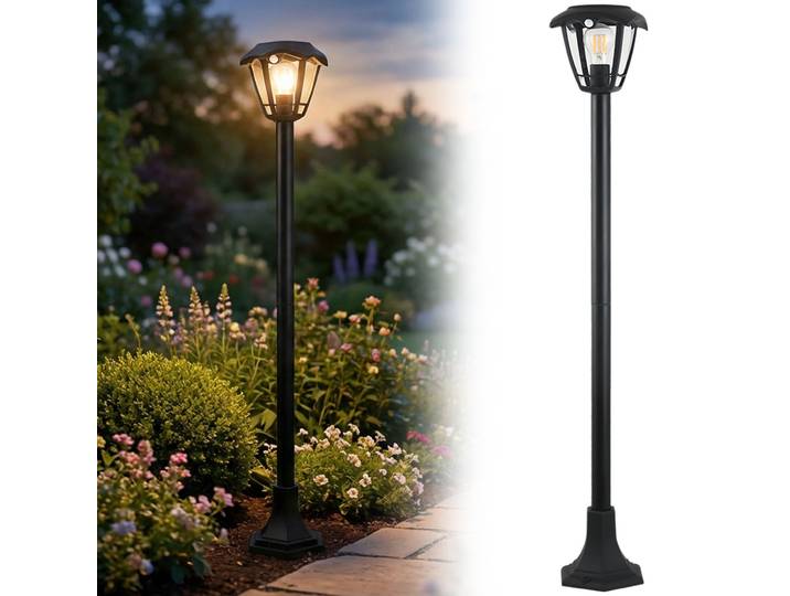 Solar Gartenlampe mit Bewegungsmelder, 16,6 x 16,6 x 111,5 cm