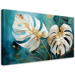 WANDBILD weiße monstera türkisblätter