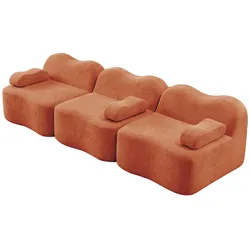 MODFU Modulares rahmenloses Ecksofa aus Samt in Orange mit 32D-Schaumstofffüllung