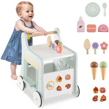 Costway 2-in-1 Baby Walker with Storage and Ice Creams for 1+ Years Old-Light Green