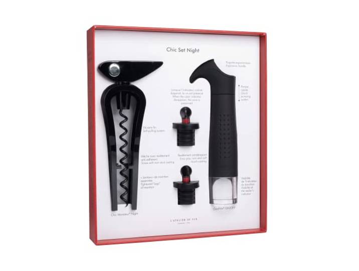 L'ATELIER DU VIN - Chic Set Night - Coffret Sommelier\, Coffret cadeau - Tire bouchon Chic Monsieur Night - Pompe à vide pour le vin Gard'vin ON/OFF