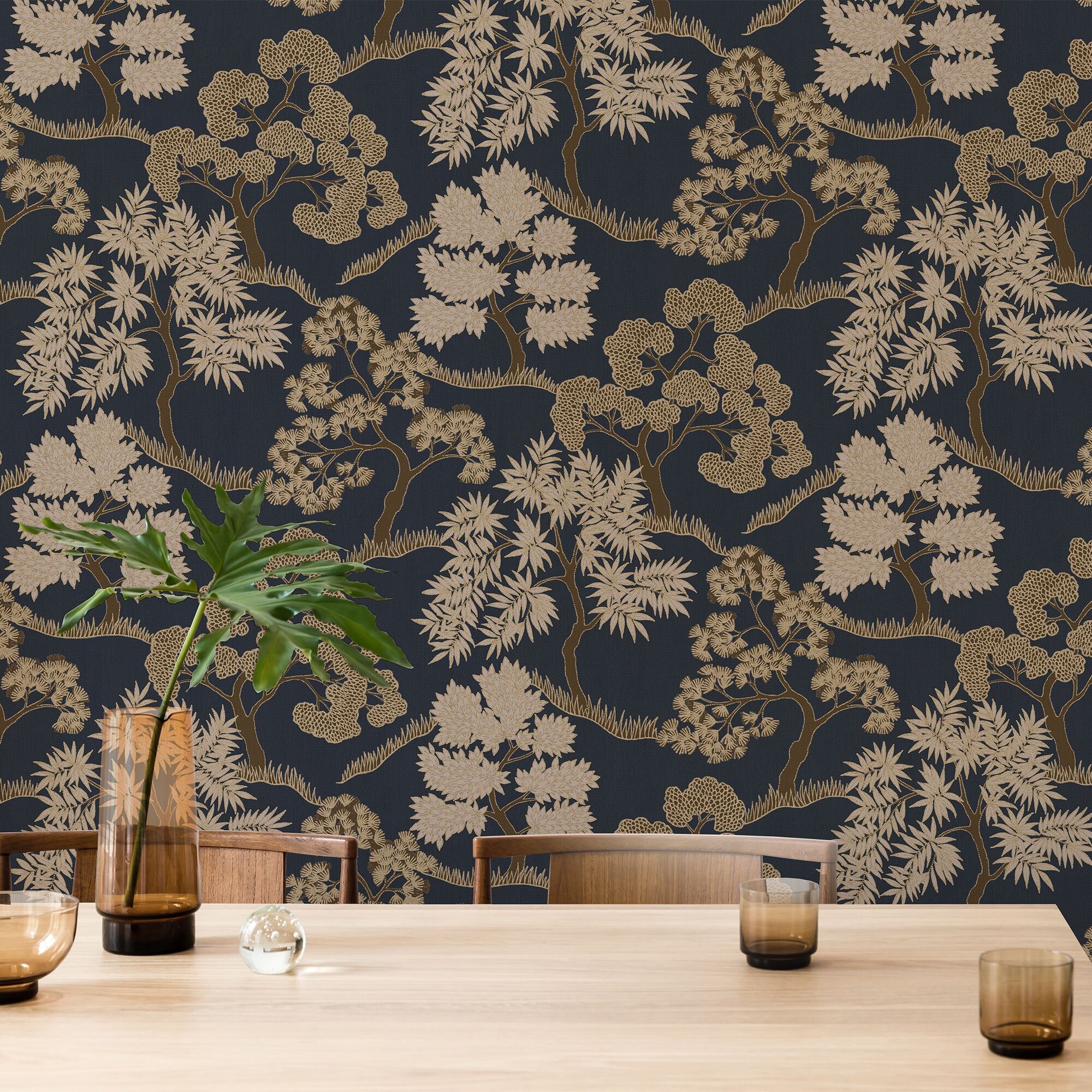 Vliestapete SUBLIME "TREES", blau, B:0,52m L:10m, Vlies, Tapeten, Design Tapeten