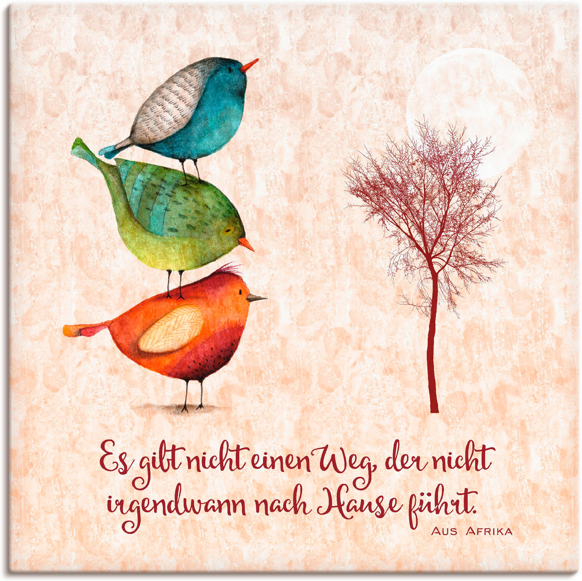 Leinwandbild ARTLAND "Lebensweisheit Zu Hause", beige (farbe bild(er): naturfarben), B:40cm H:40cm, Bilder, Leinwandbild, auf Holzrahmen gespannt farbe bild(er): naturfarben B/H/T: 40cm x 40cm, Leinwandbild Tiere quadratisch, 1 Stk.