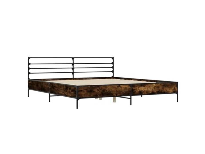 KTHLBRH Bett Eiche Rauch, 180 x 200 cm, mehrschichtiges Holz und Metall Beine aus Metall, Lattenrost aus Sperrholz, Kopfteil für Rückenstütze, stabile Konstruktion