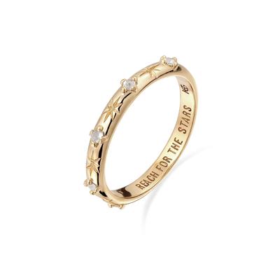 Silberring HAZE & GLORY "Ring Bandring Stern Mondstein Regenbogen 375 Gelbgold" Gr. 54, gold, Fingerringe, Damen, 54, Gelbgold 375, Silberring