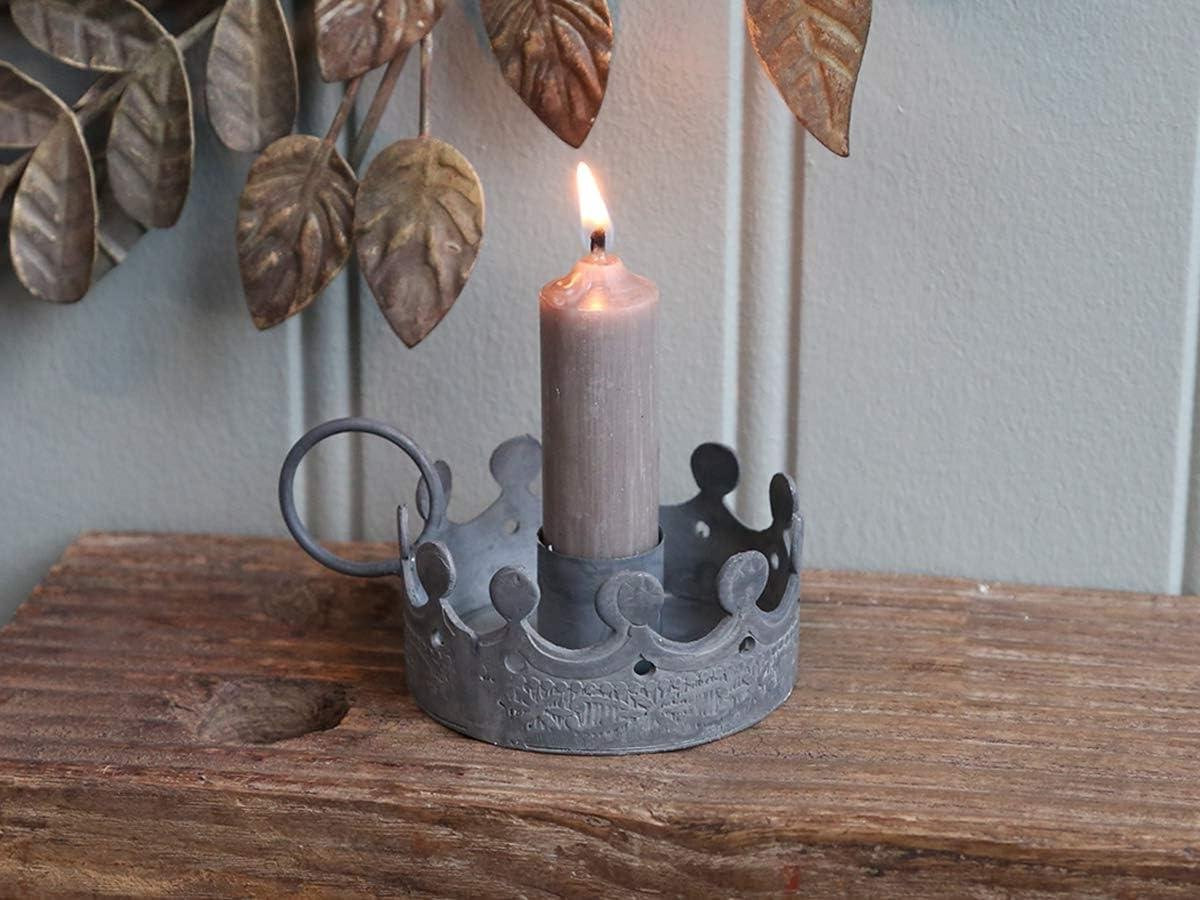 Kroon Kandelaar met handvat in grijze antieke afwerking - 7 x 10 cm
