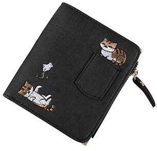 Uplifted Trends Cartoon Cat Pattern PU Leather Wallet Large Capacity Storage Card Holder black